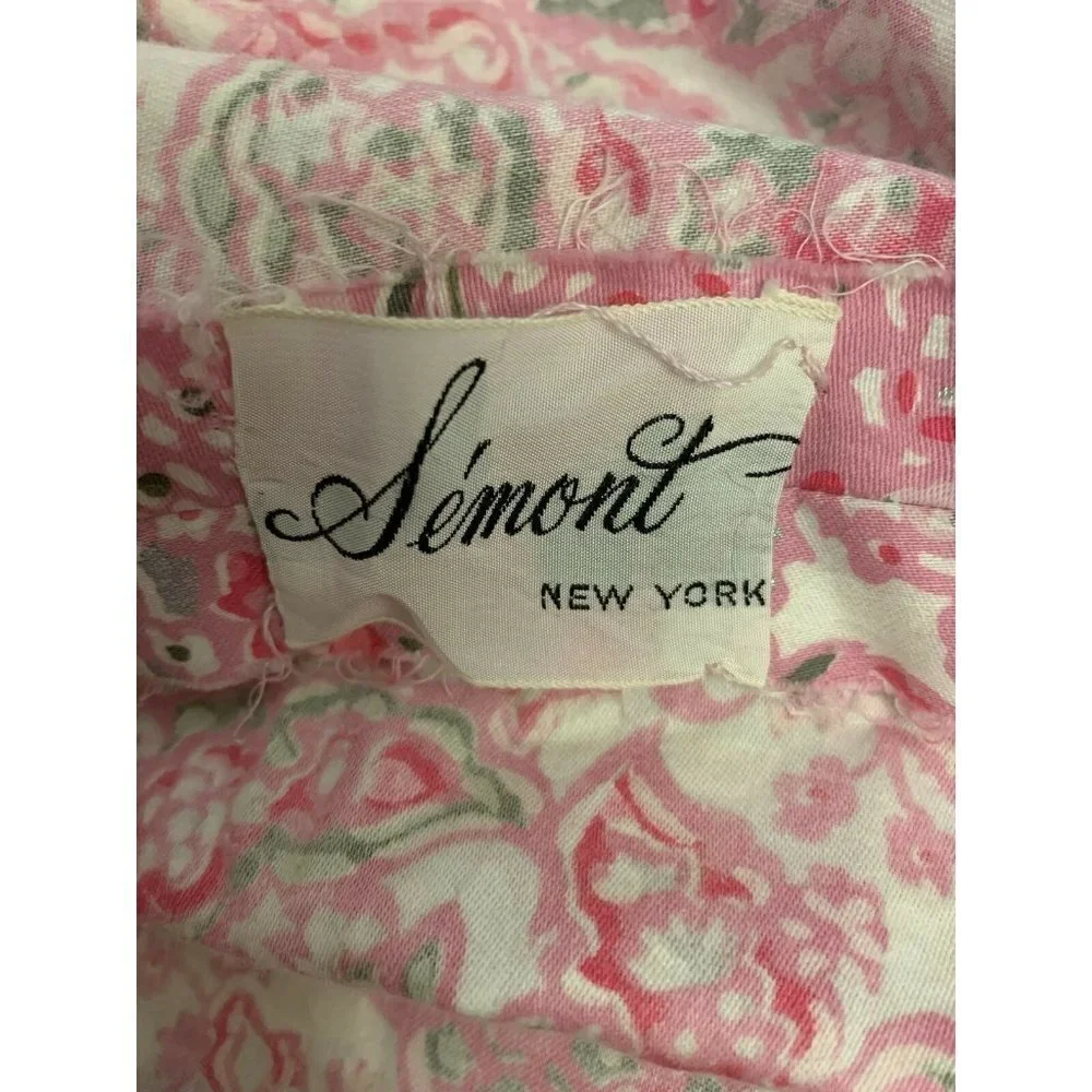Vintage 50's SEMONT New York Pink Floral Cotton Sequin Dress Size Small